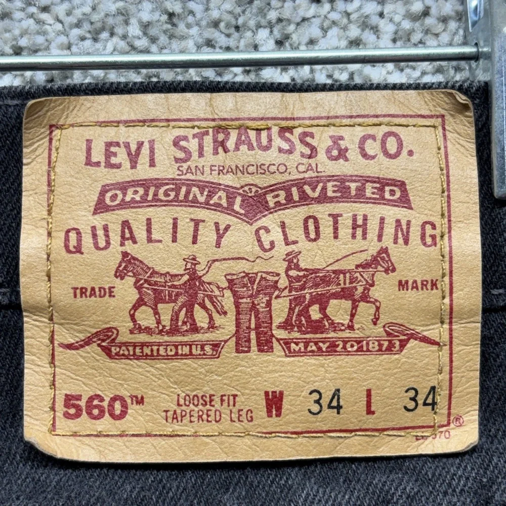 VTG 90s Levis 560 Jeans Black Denim 34x34 Loose Fit Tapered Leg Made in‎ USA